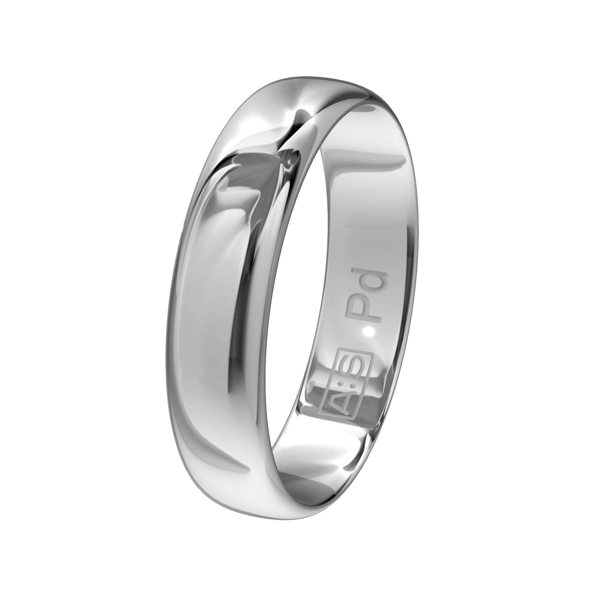 Deze gladde palladium ring is sierlijk en licht in gewicht. De bolle buitenkant en ronde binnenkant geeft deze ring een tijdloze uitstraling.