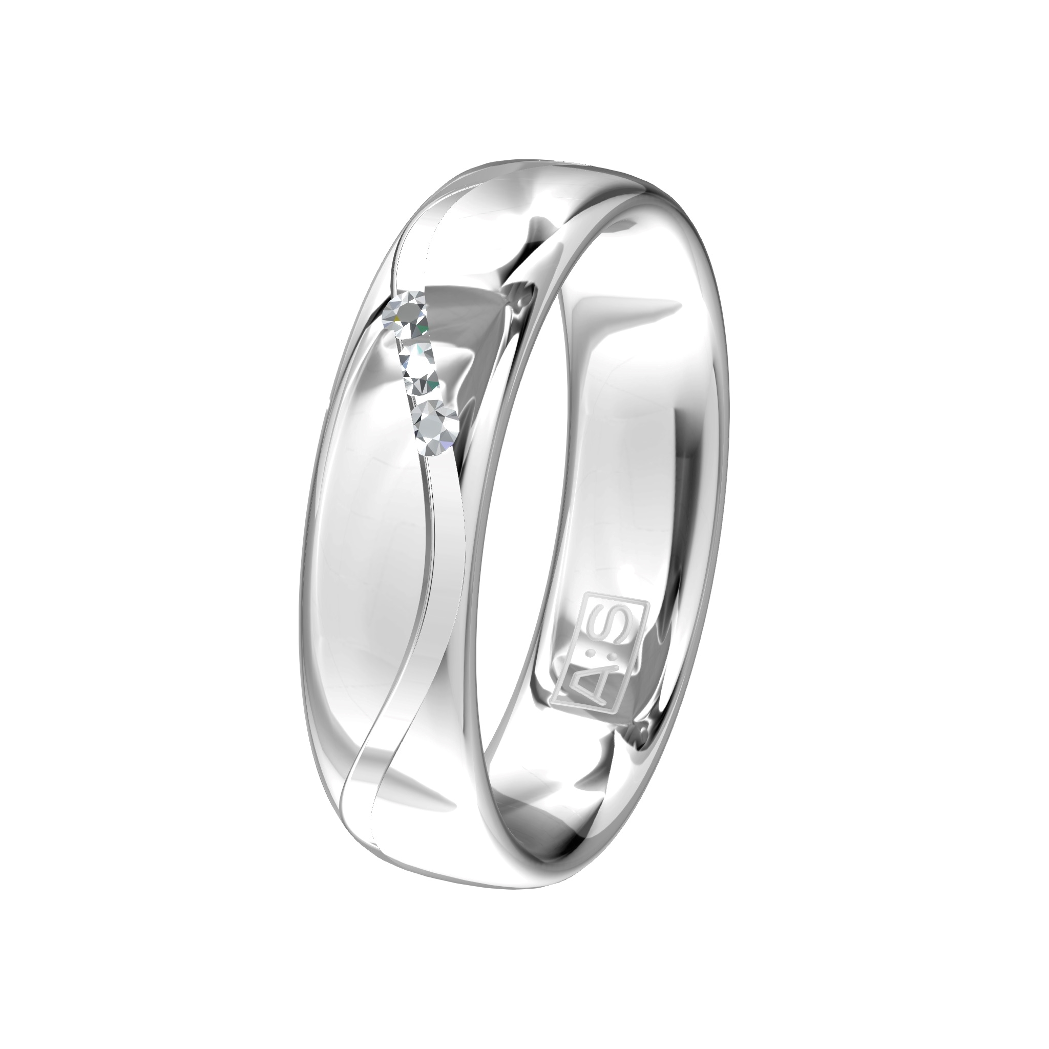 Door de prachtige middenbaan krijgt deze ring een heel moderne uitstraling! De drie briljanten maken deze ring helemaal af!