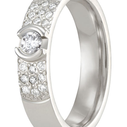 Prachtige, elegante ringen met een hoog draagcomfort. In de damesring fonkelen maar liefst achttien briljanten rond een grote centraal gezette briljant.