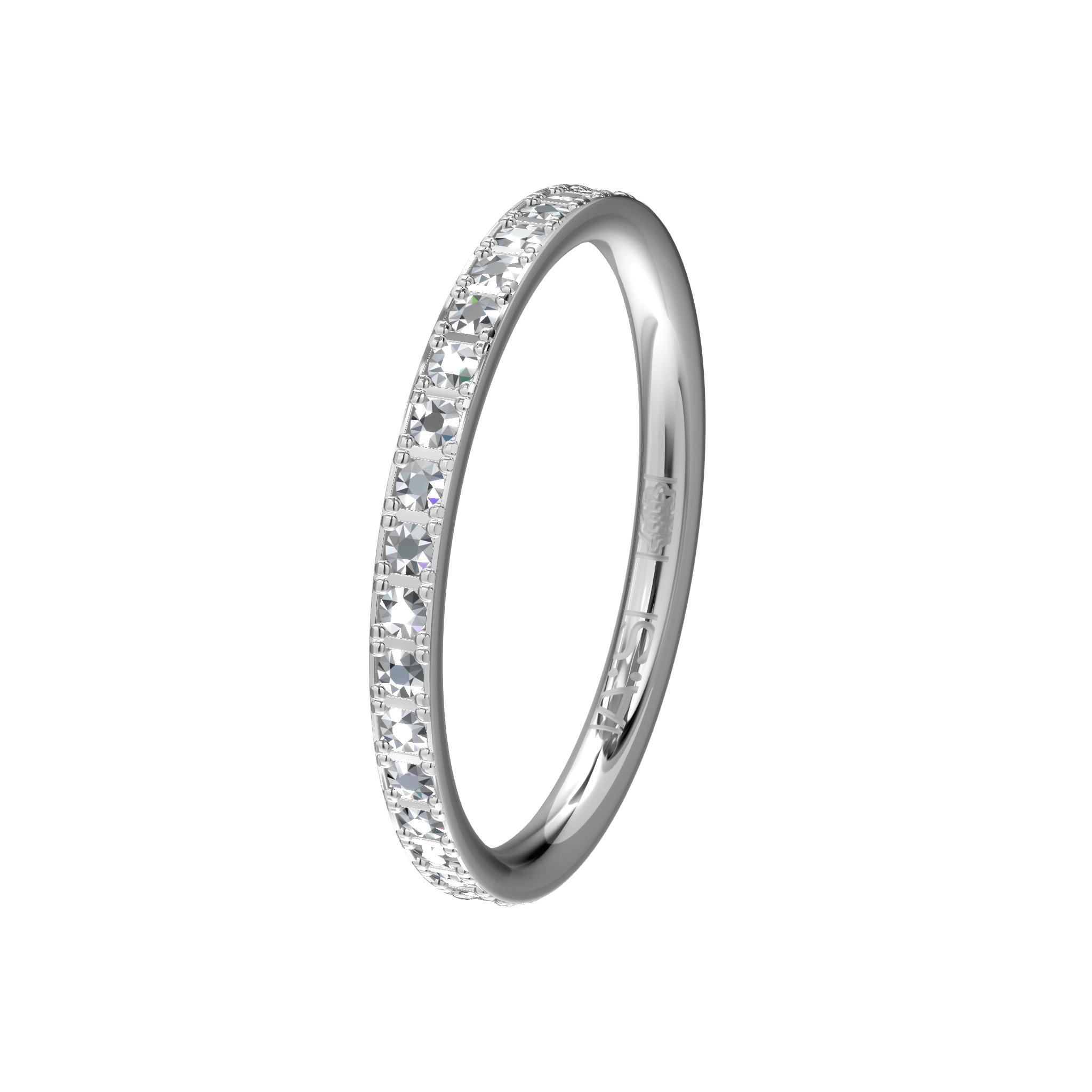 Deze elegante witgoud palladium aanschuifring is rondom volgezet met briljanten en vormt een perfecte combinatie met bijvoorbeeld een meerkleurige Memoire-ring.