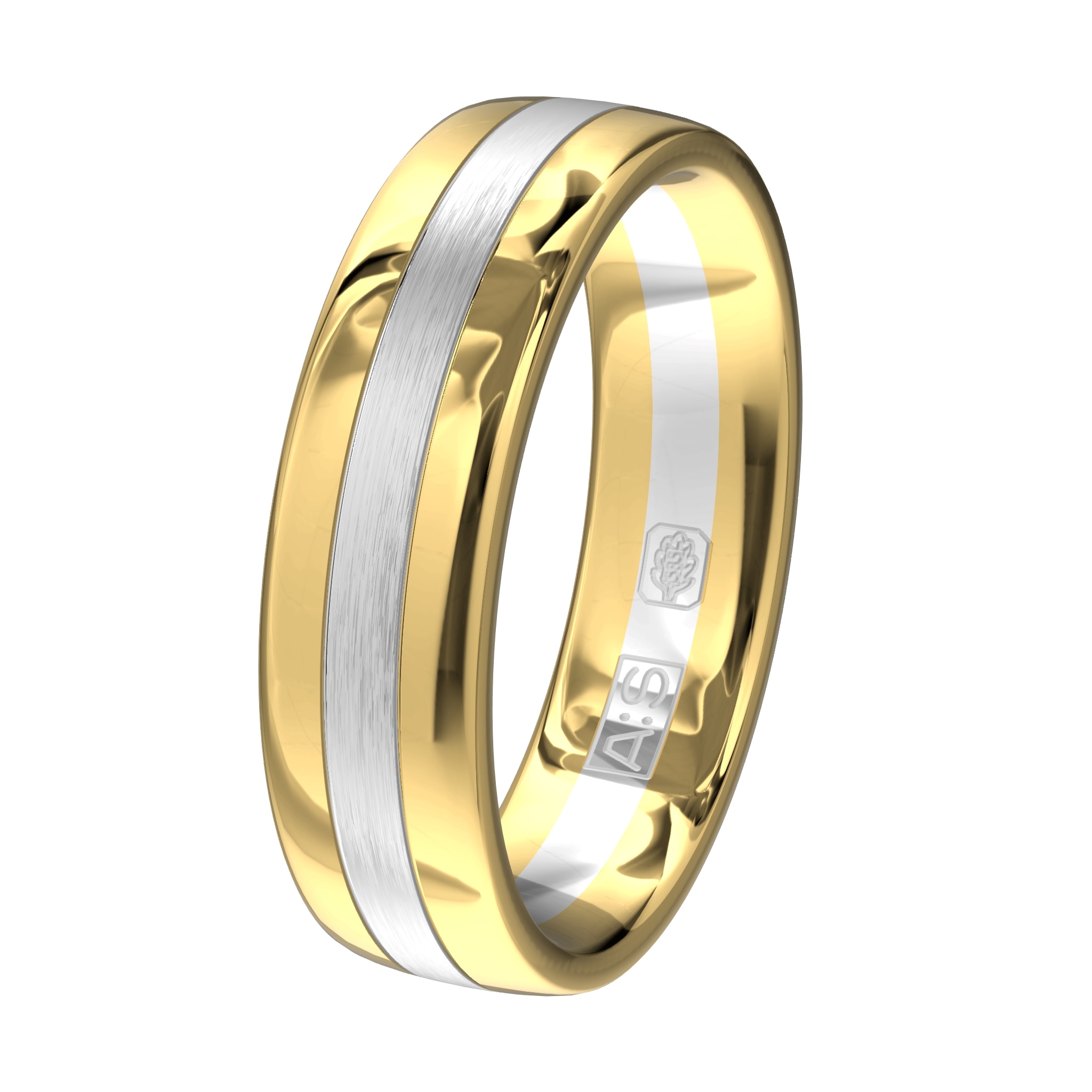 Een klassieke, tweekleurige ring met drie gelijke banen. De ronde binnenkant zorgt voor een heerlijk draagcomfort.