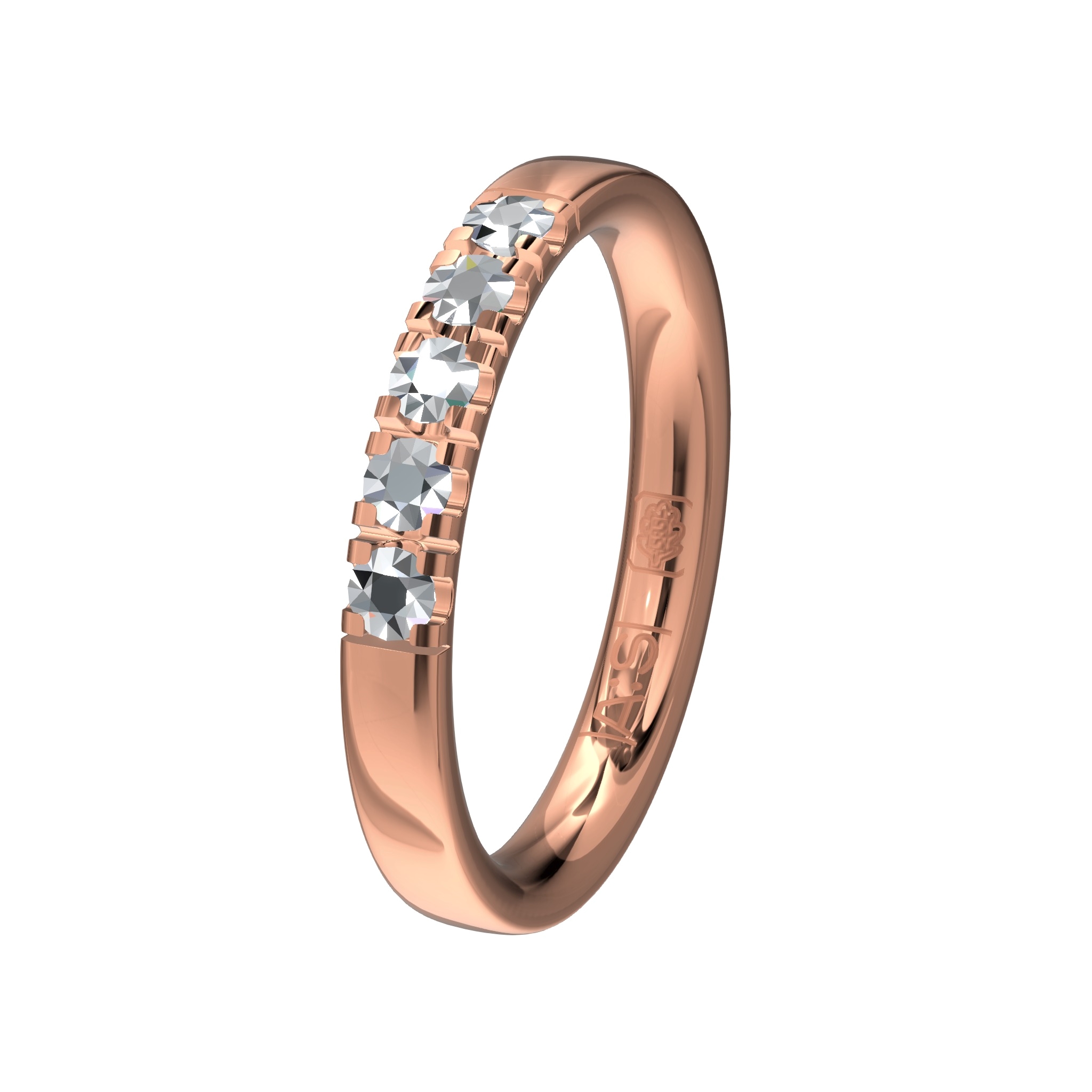 Rosegouden Memoirering met fonkelende briljanten. Gemaakt in het Aller Spanninga atelier.