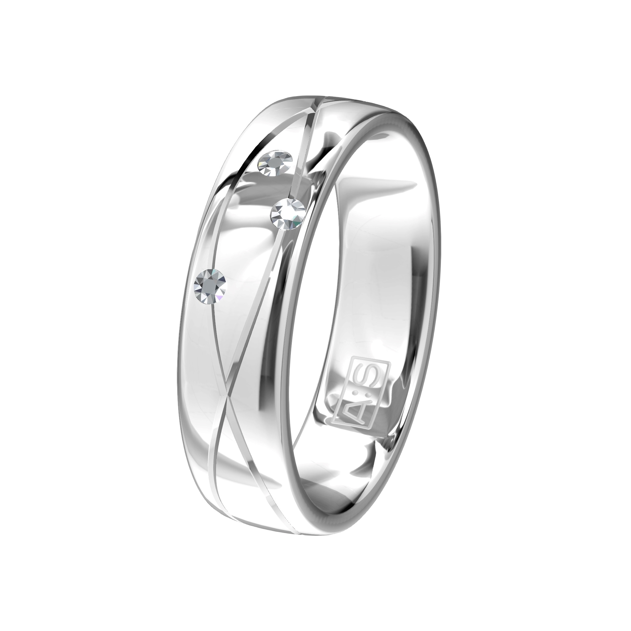 Deze ringen vallen op door prachtige lijnen en zijn stoere eenvoud. De damesring wordt uitgevoerd met 3 briljanten. Beide ringen worden gemaakt in zilver.