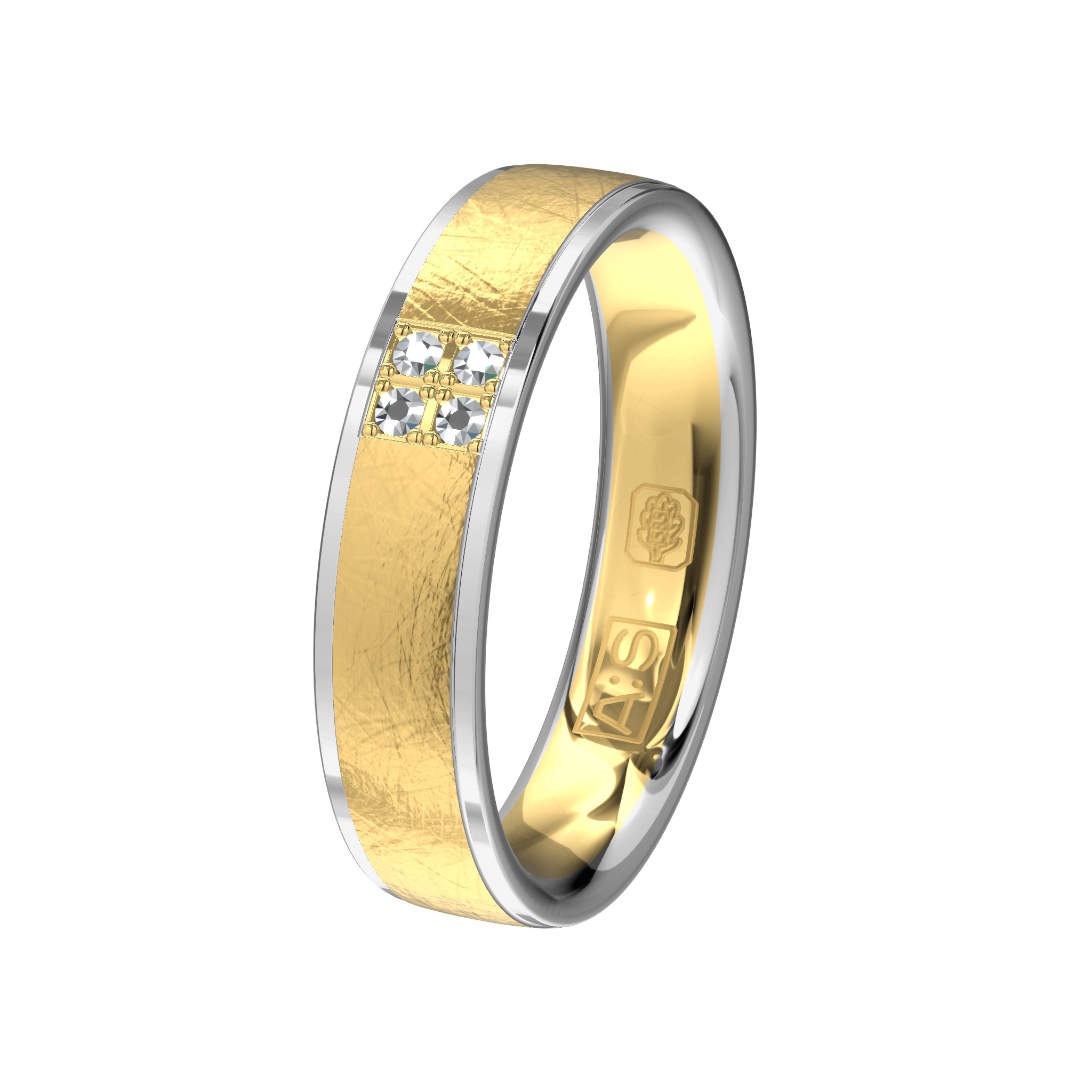 Net als jullie huwelijk, wil je je hele leven van je trouwring genieten. Deze ring met een ijsmat mattering en 4 briljant voldoet hieraan