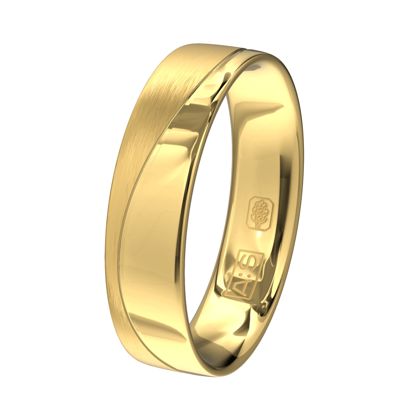 Glanzend geelgoud en gematteerd geelgoud worden gecombineerd in een sierlijk lijnenspel.