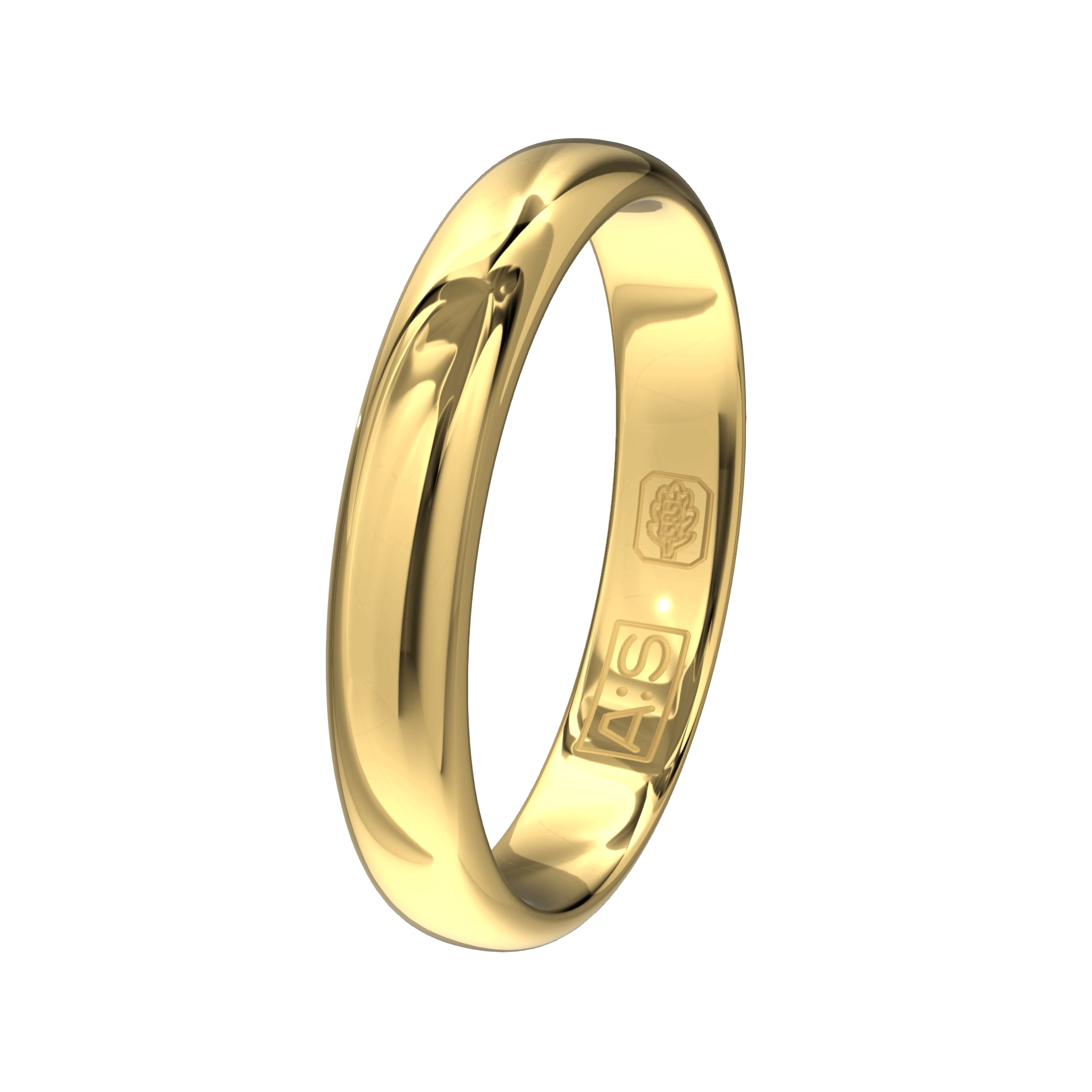 Een geelgouden ring met een bolle buitenkant, ronde zijkanten en een binnenkant die licht bol is uitgevoerd. Hierdoor heb je een verhoogd draagcomfort.