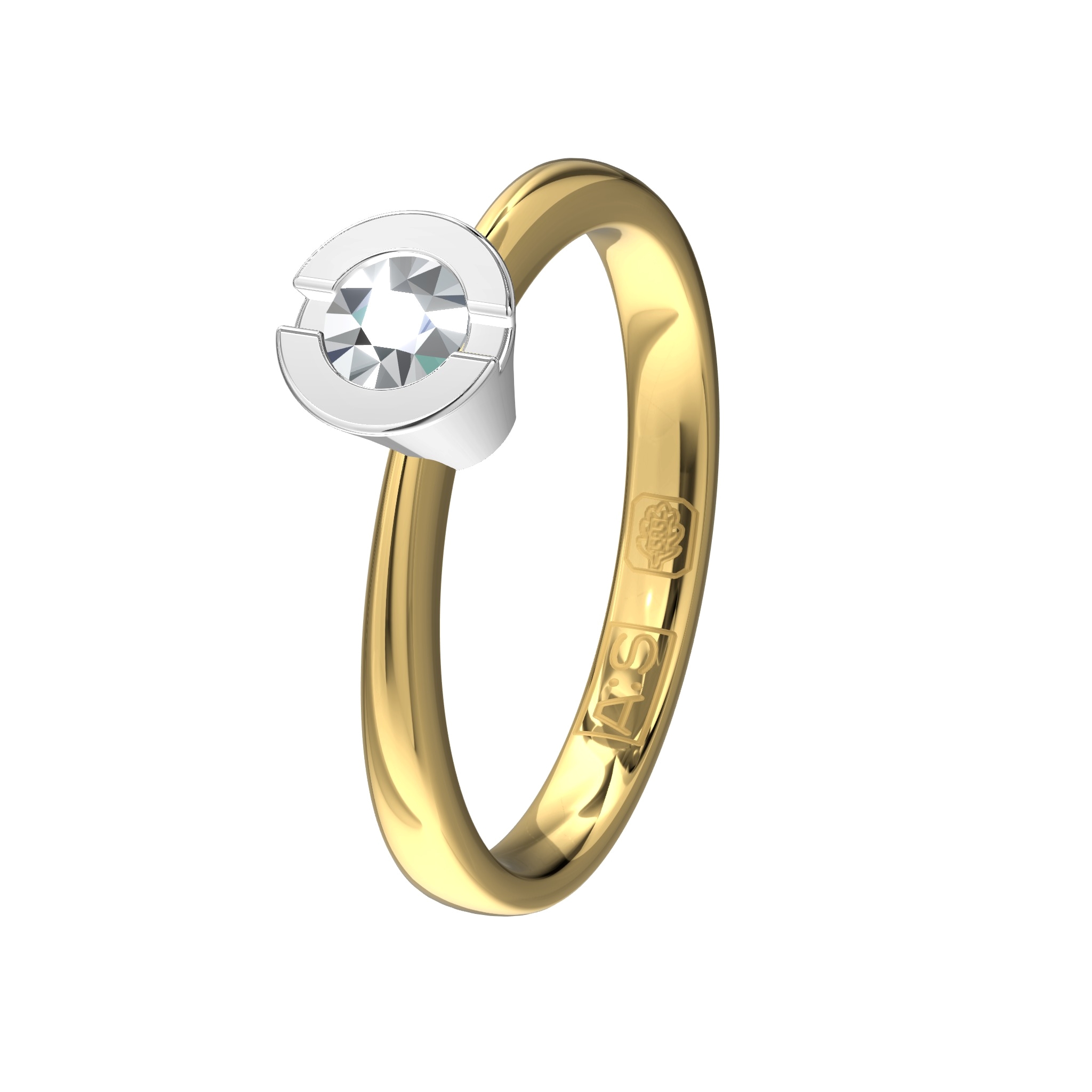 Handgemaakt en daardoor uniek! Deze geelgouden solitaire ring is door onze diamantzetters voorzien van een 0,20 ct. briljant in een witgouden zetting.