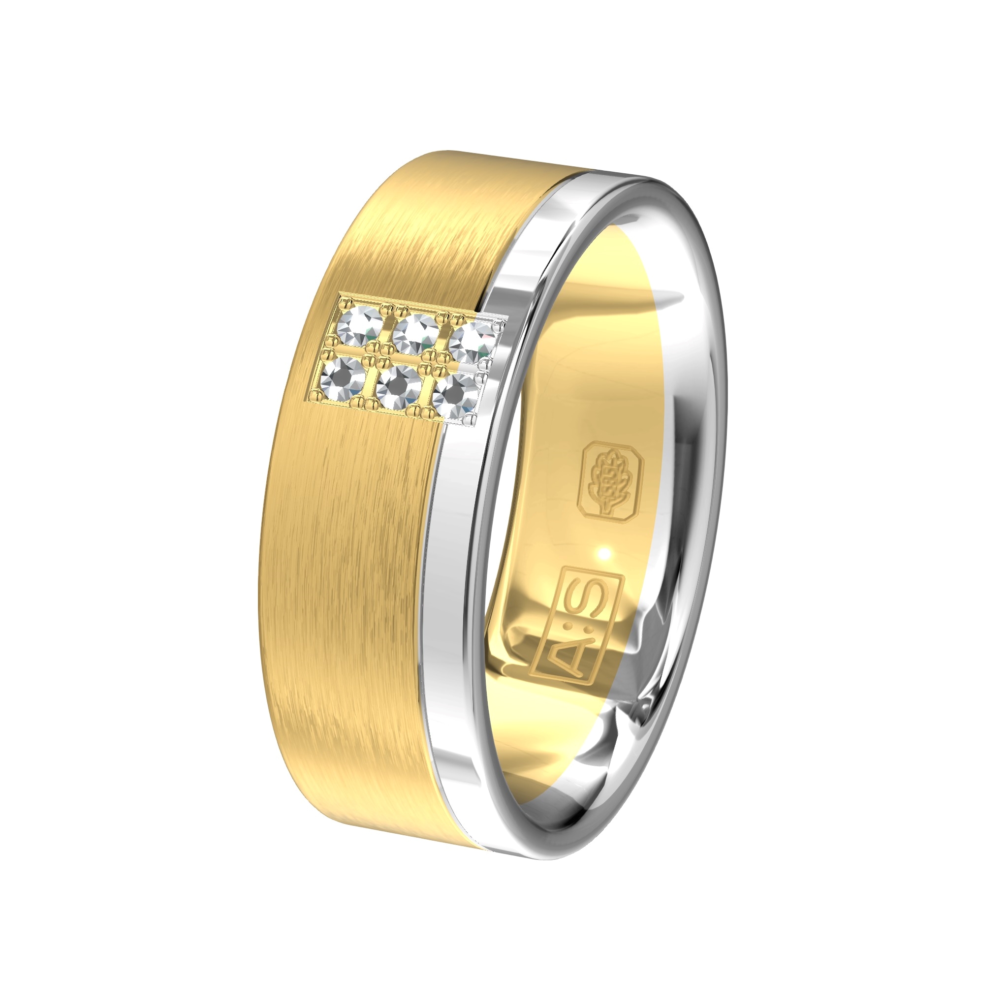 Een stijlvolle bicolor trouwring! In het gematteerde geelgoud hebben onze goudsmeden diamanten gezet