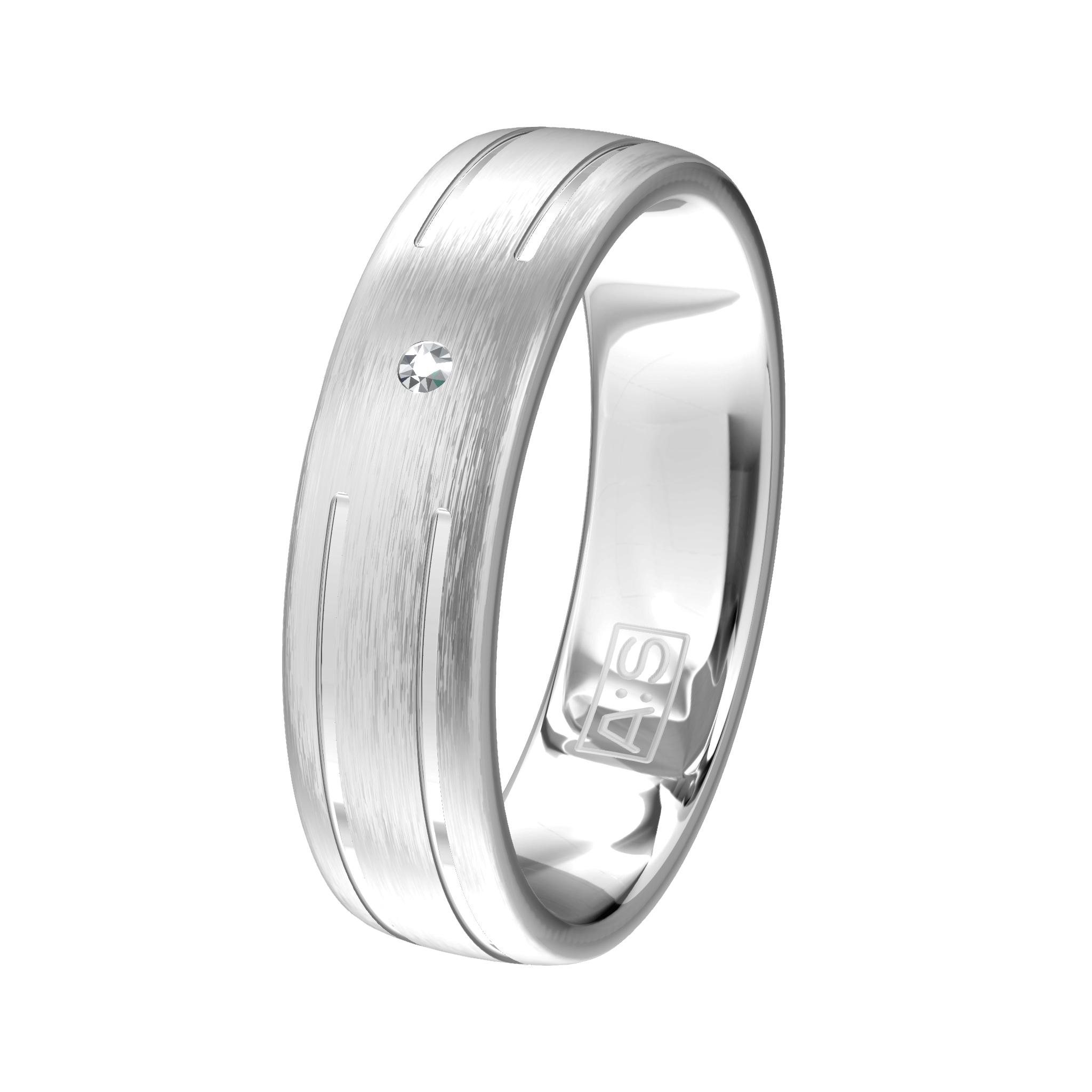 Prachtige tijdloze ring voorzien van een mooi lijnenspel, in deze ring siert een schitterende briljant.