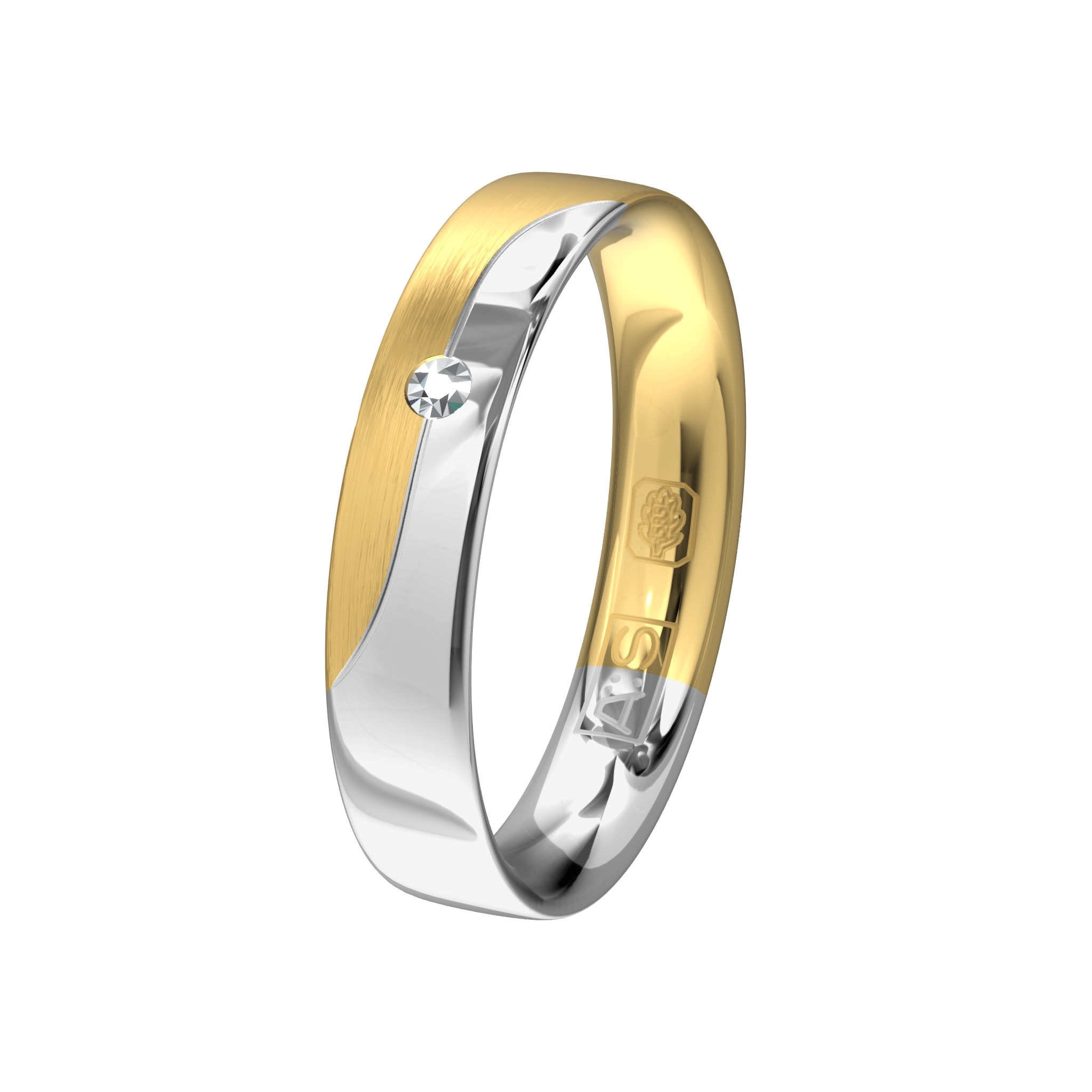 Geïnspireerd op de golven van de zee, onze diamantzetters hebben in deze bicolor ring in de golven een briljant geplaatst