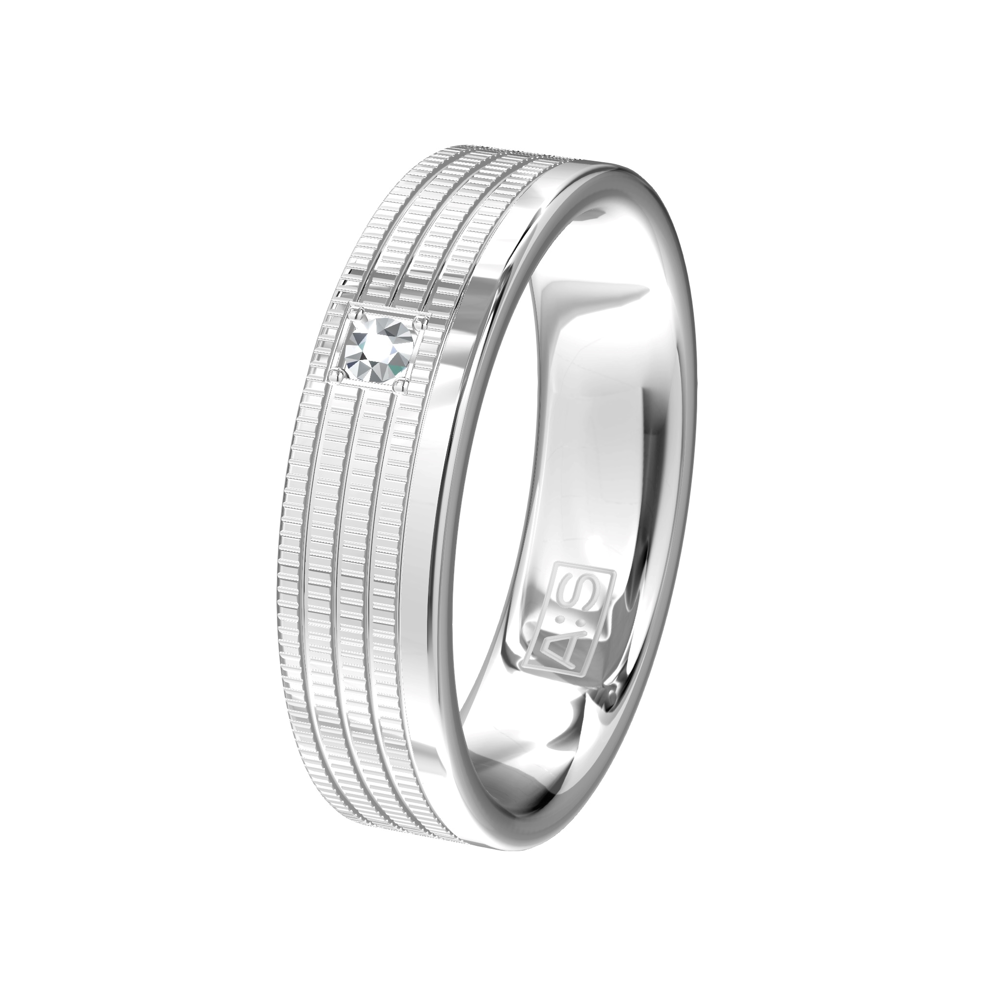 Deze prachtige zilveren ring heeft een bijzonder design dit is door onze diamantzetters versterkt door het plaatsen van een briljant in een elegante zetting