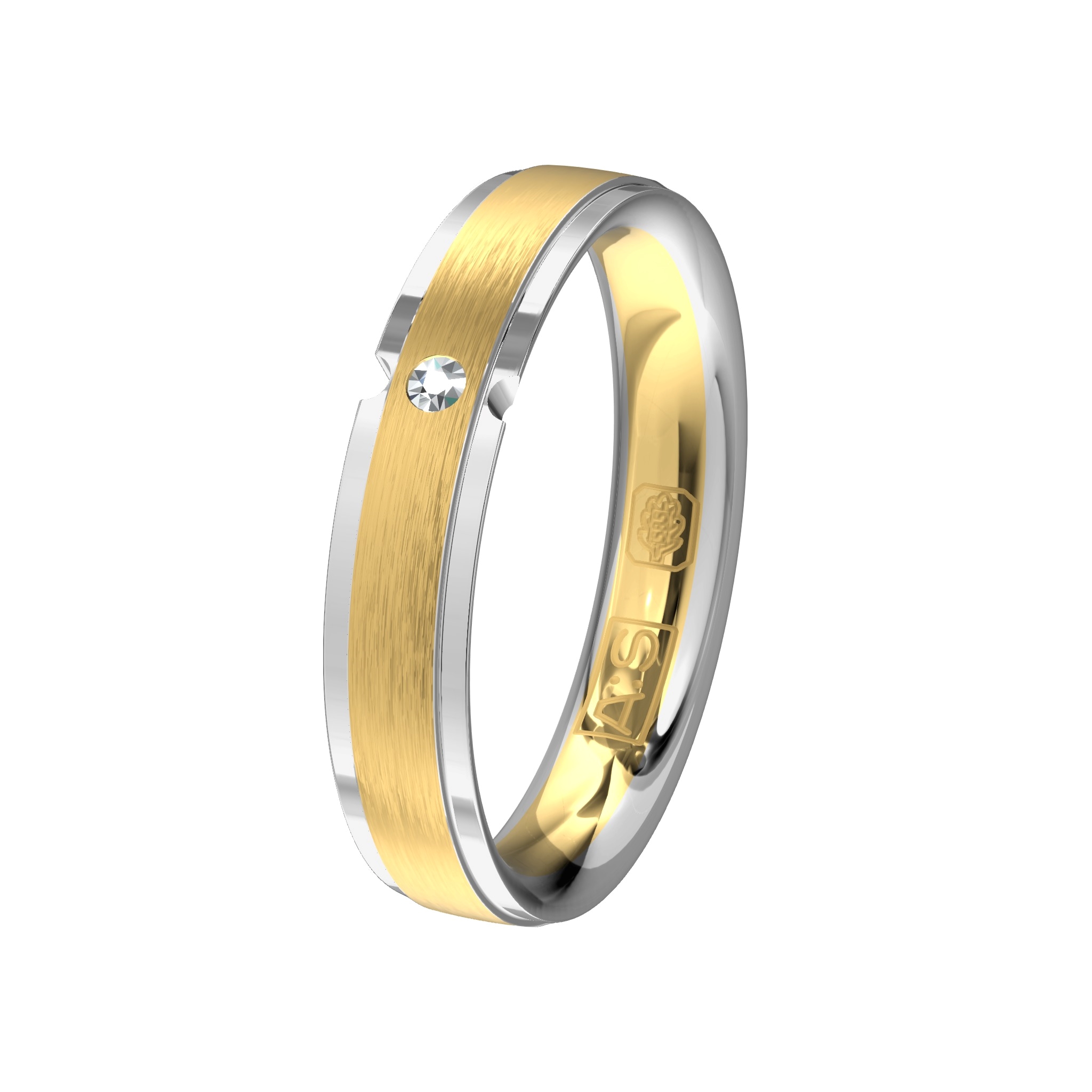 Bicolor is hot! Net als deze geel- en witgouden ring met een 'zwevende' briljant