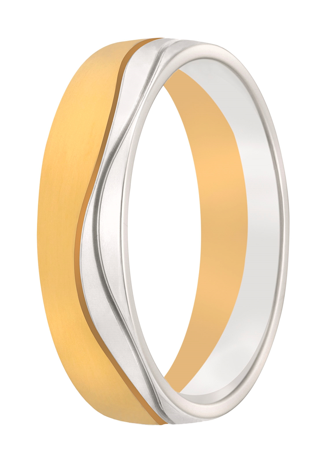 Alsof golven deze ring overspoelen. Het contrast tussen het gematteerde geelgoud en het glanzende witgoud geven deze ring extra cachet.