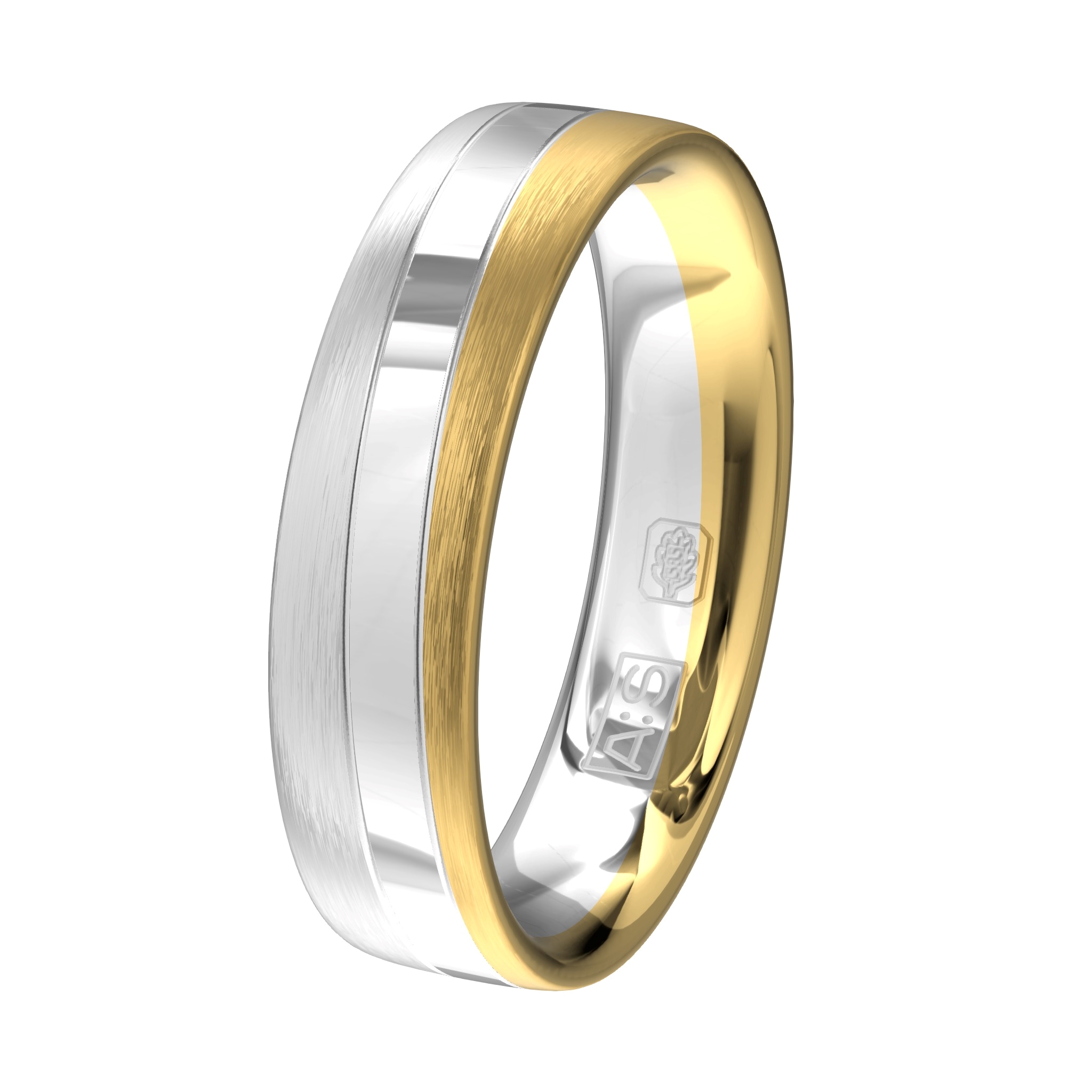 Stoere en toch elegante ring in geel- en witgoud en diverse matteringen voor een mooie uitstraling