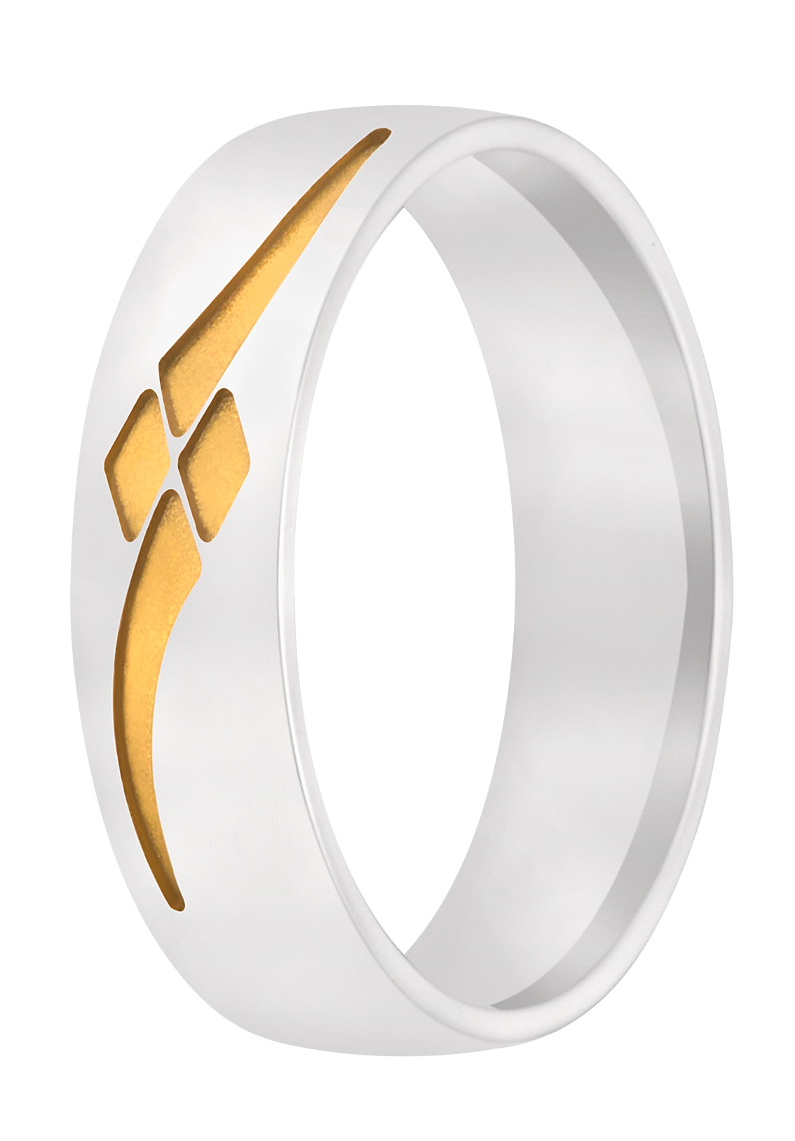 Een waar kunstwerk van glanzend witgoud met gematteerd geelgoud. De damesring is elegant voorzien van acht briljanten.