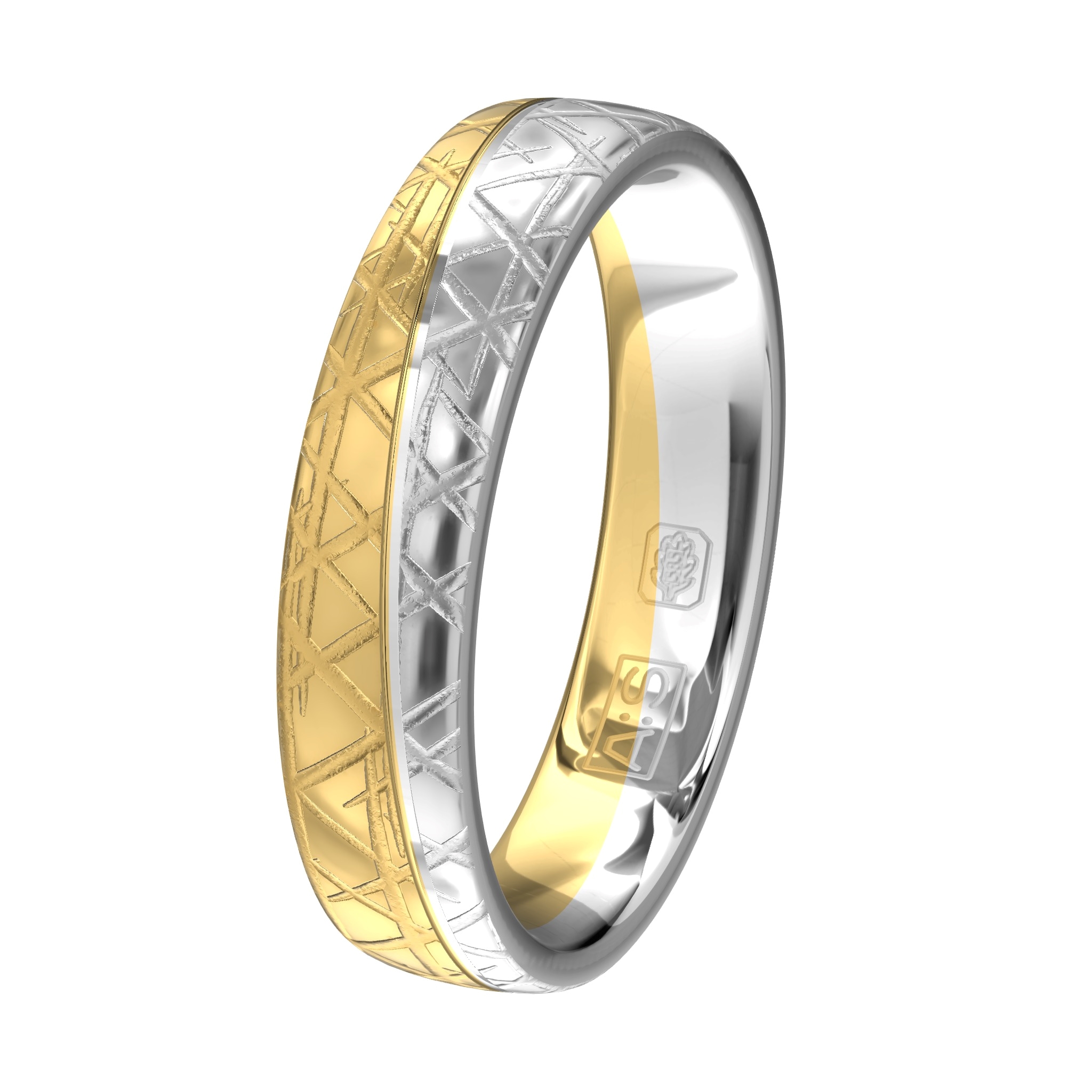 Door de verschillende bewerking van het witgoud lijkt het alsof een kant van deze ringen bevroren zijn! In de damesring zit een briljant.