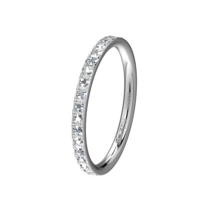 Deze elegante witgoud palladium aanschuifring is rondom volgezet met briljanten en vormt een perfecte combinatie met bijvoorbeeld een meerkleurige Memoire-ring.