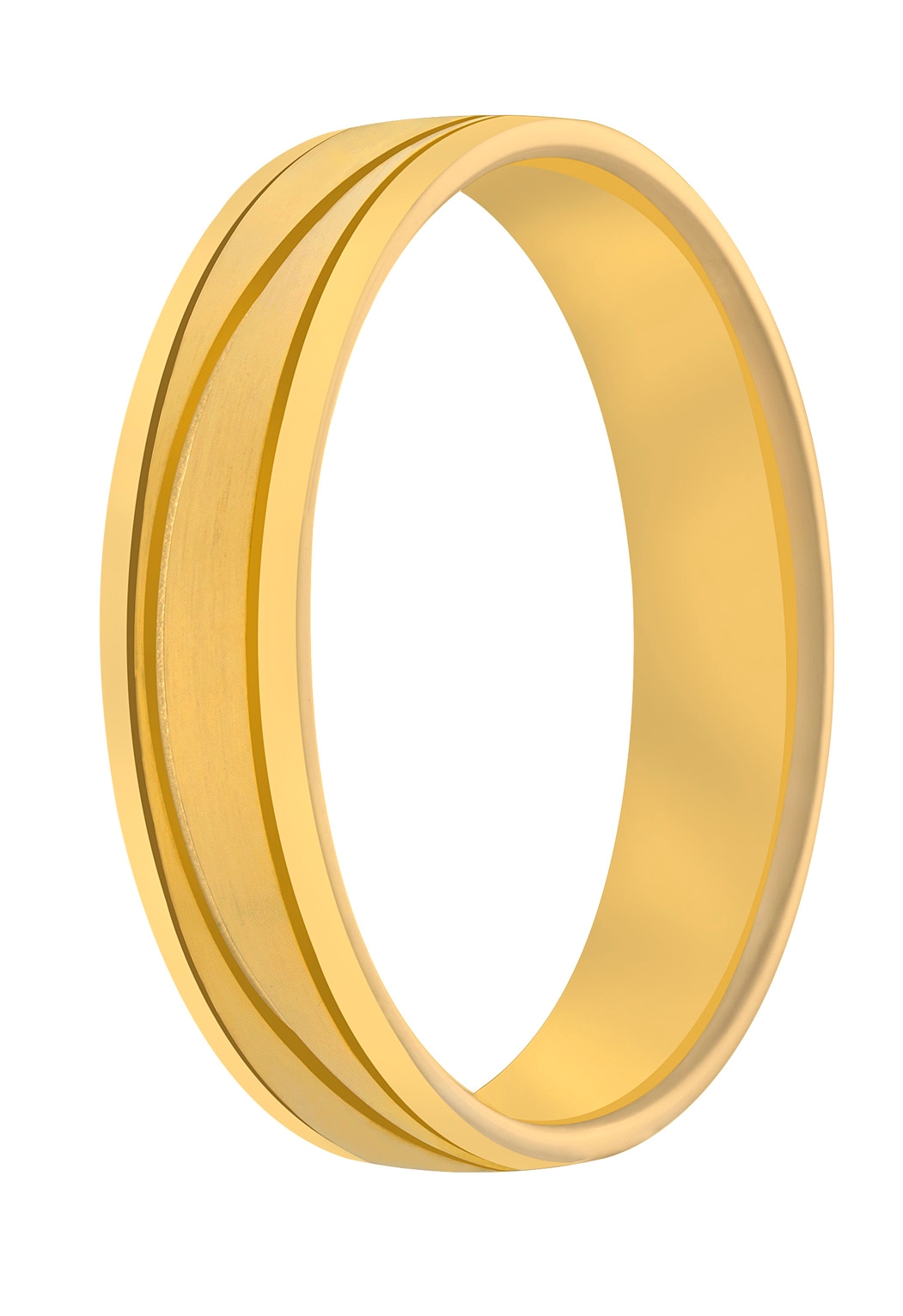 Deze bijzondere ring van glanzend en gematteerd geelgoud is door onze goudsmeden voorzien van een prachtige, verlaagde bewerkingslijn.