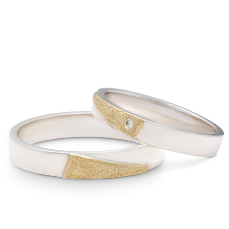 Setje Argentium Trouwringen Met Gouden Applique