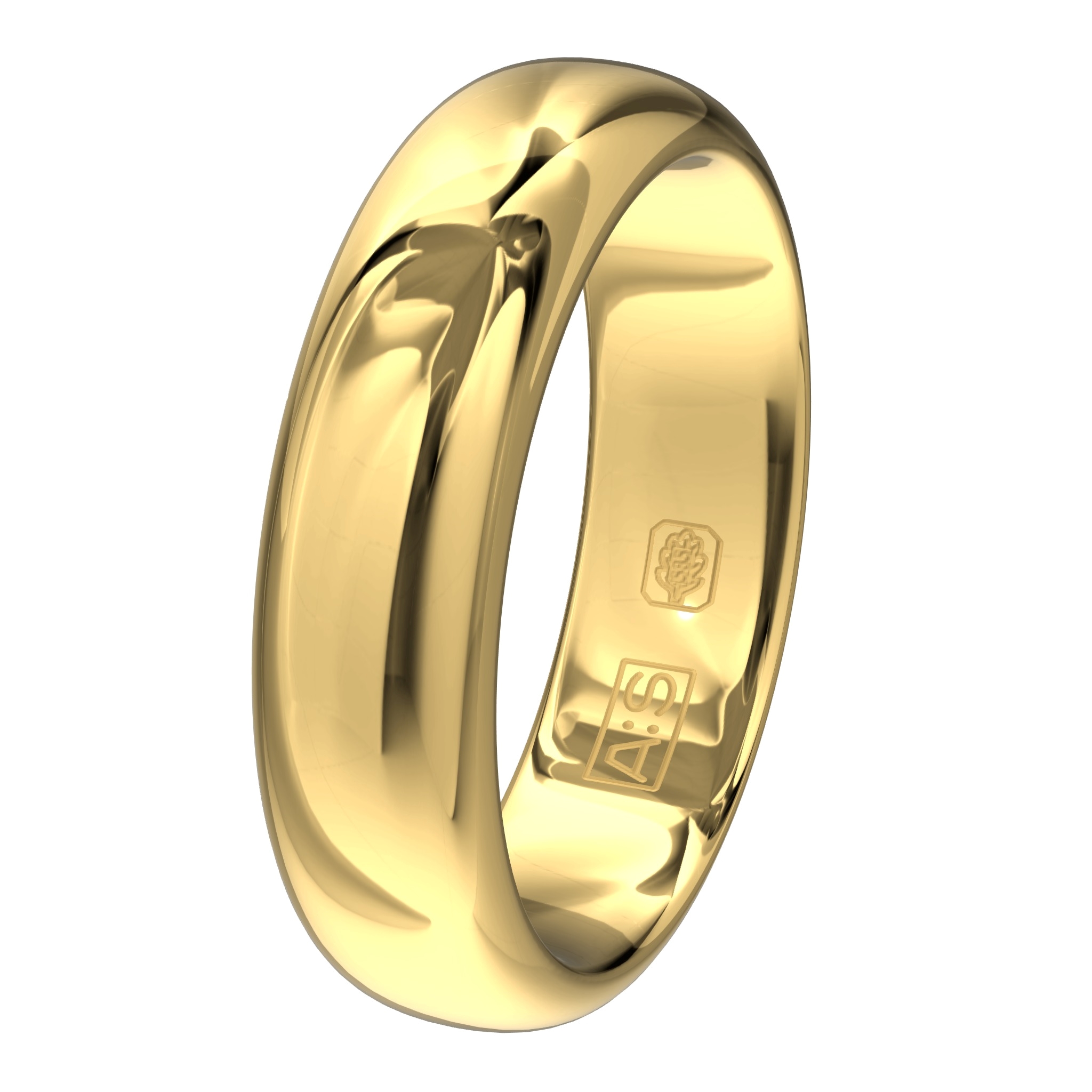 Een geelgouden ring met een bolle buitenkant, ronde zijkanten en een binnenkant die licht bol is uitgevoerd. Hierdoor heb je een verhoogd draagcomfort.