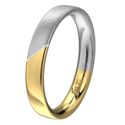 Dans cette bague en or jaune et or blanc, vous retrouverez de l’or blanc matifié associé à de l’or jaune brillant.