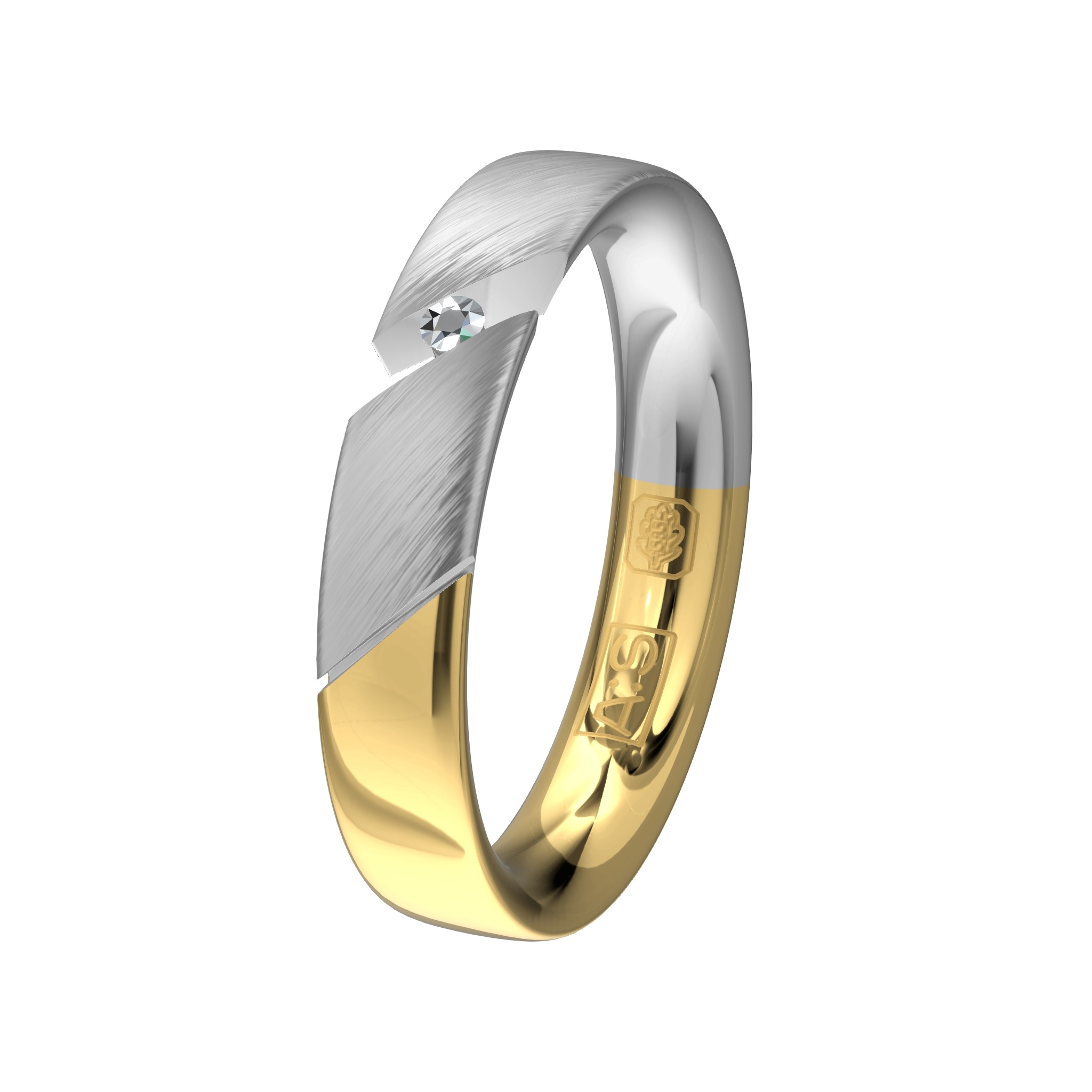 in deze geel- en witgouden vind je gematteerde witgoud en glanzend geelgoud