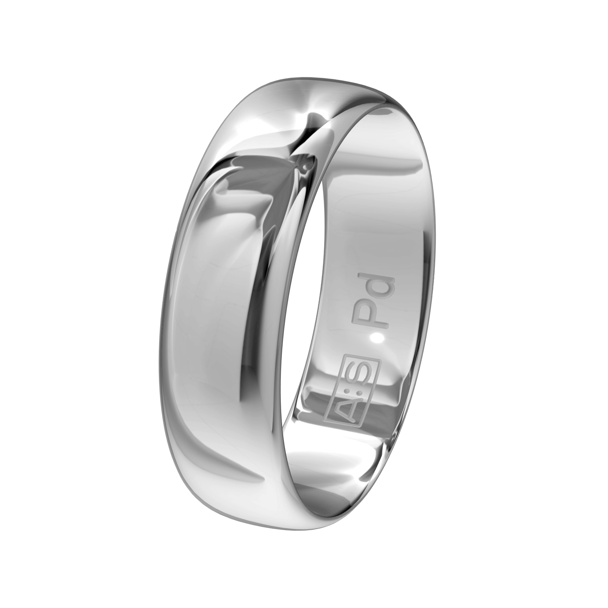 Deze gladde palladium ring is sierlijk en licht in gewicht. De bolle buitenkant en ronde binnenkant geeft deze ring een tijdloze uitstraling.