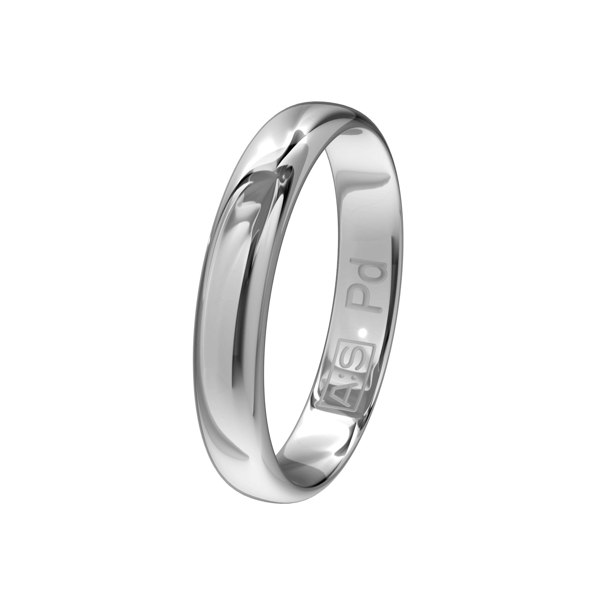 Deze gladde palladium ring is sierlijk en licht in gewicht. De bolle buitenkant en ronde binnenkant geeft deze ring een tijdloze uitstraling.