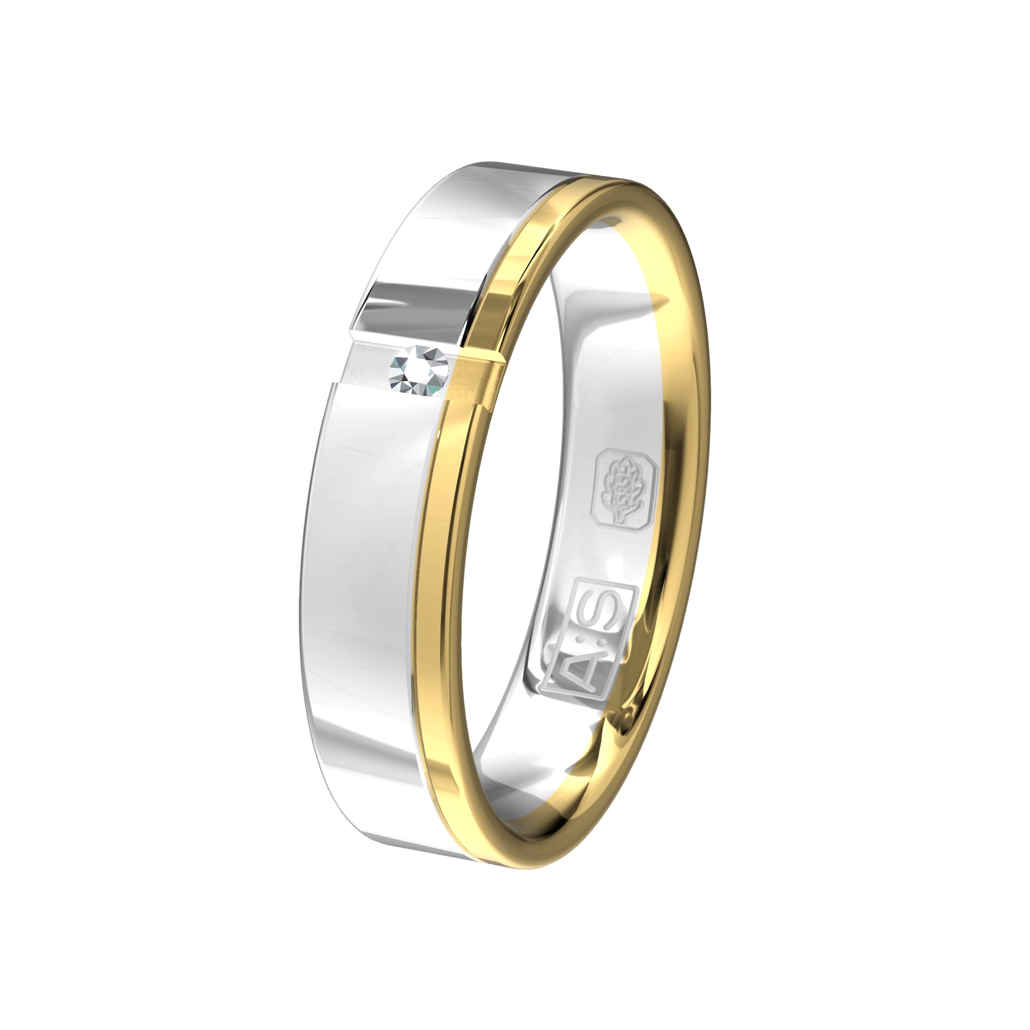 Deze witgouden ring is voorzien van een heel dun baantje geelgoud. In de unieke zetting is een briljant geplaatst, dit zorgt voor een prachtige uitstraling!