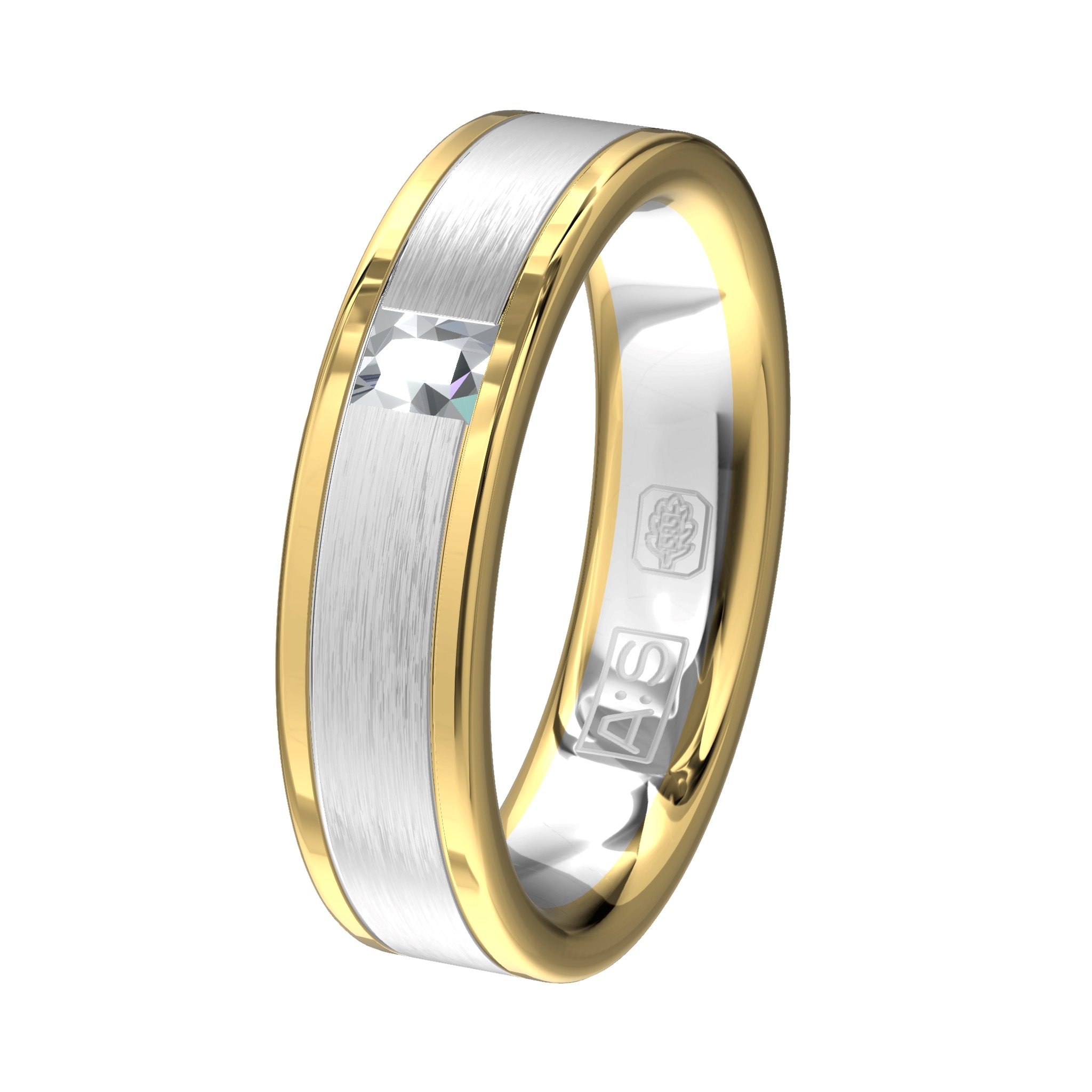 De baguette in deze ring is een absolute eyecatcher in deze bicolor ring