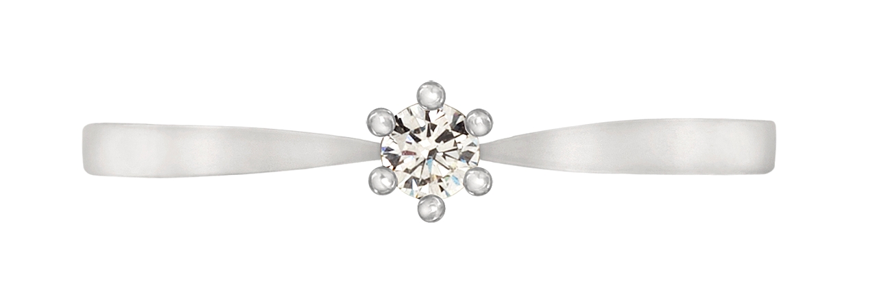 De klassieker onder de solitairringen! Prachtig uitgevoerd in een geheel witgoud palladium uitvoering en voorzien van een briljant van 0,03 ct.