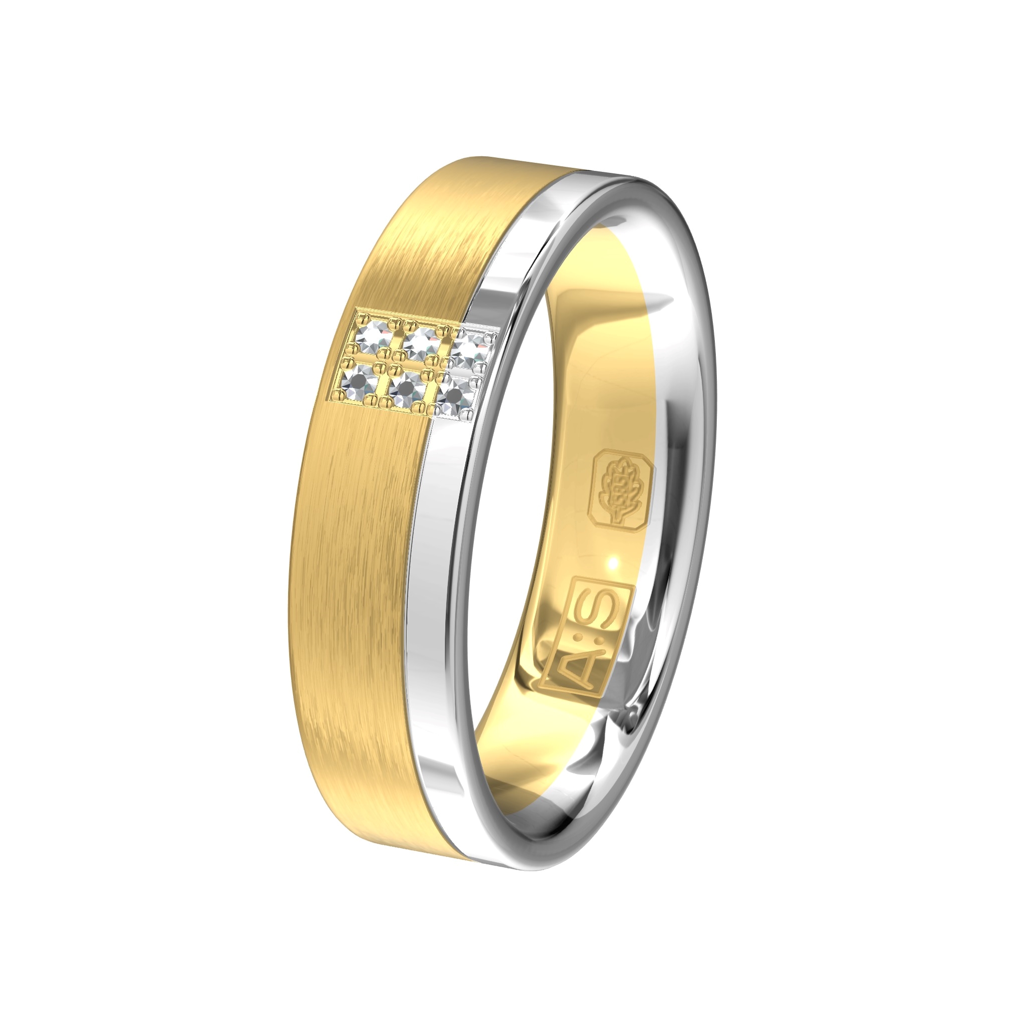 Bicolor trouwring voor jou, als je van strak en eenvoudig houdt! Met maar liefst 6 briljanten!