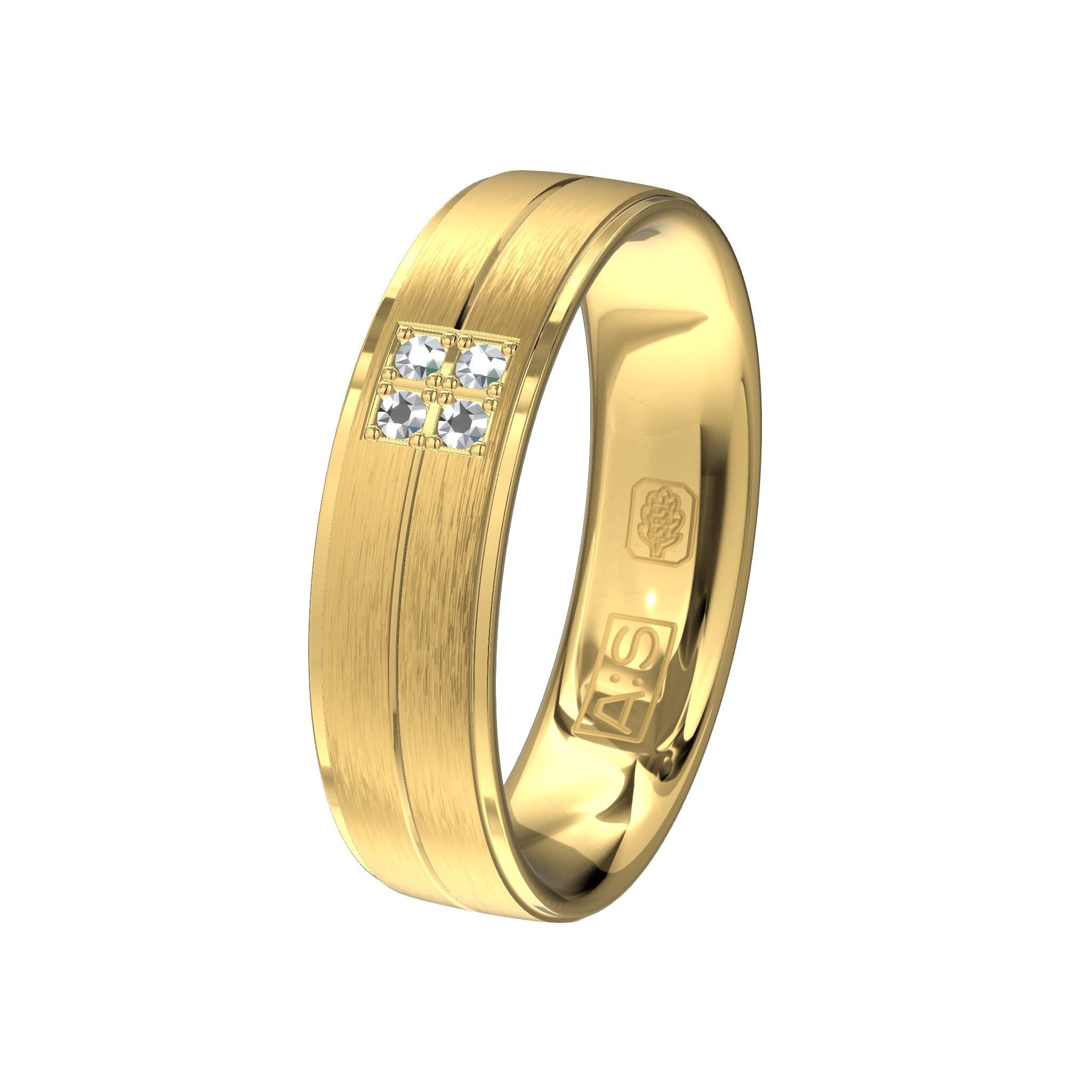 Zijn warme tinten helemaal jou ding dan is dit jouw ring. De combinatie van glanzend en gematteerd geelgoud en de vier briljanten maakt dit alles tot een chique ring.